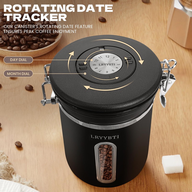 Coffee Canisters with Window,Scoop and Airtight Lid Stainless Steel Kitchen