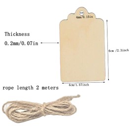 100 Pcs Wood Tag, 2.7 x 1.5 Inch Unfinished Wooden Tags with Hole and Hemp Rope,Wooden Hanging Tags for Hanging&Wedding Decor,Craft Projects