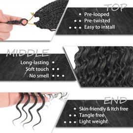 Ocean Wave Crochet Hair Crochet Hair Pre Looped Boho Deep Wave Curly for Black Women Braiding Hair Extensions (1B) 9 Inch 9 Packs