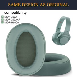 SOULWIT Ersatz Ohrpolster für Sony h.Ear on MDR-100A (MDR100A), MDR-100AAP (MDR100AAP), MDR-H600A (MDRH600A) Kopfhörer, Ersatzpolster mit weicherem Protein-Leder (Grün)