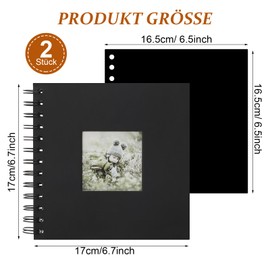 Pack of 2 Black Spiral Photo Albums, 17 x 17 cm, 16.5 x 16.5 cm, Black Pages Scrapbook Photo Album Set, DIY Small Photo Album Gift Kit, Coil Design Photo Album, Photo Album for DIY