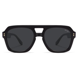 SOJOS Retro Trendy Polarized Aviator Sunglasses for Women Men, Large Square Bold Pilot Shades SJ2385, Black/Grey