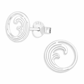 Monkimau Wellen Stud Earrings Made of 925 Silver Jewellery Silver Earrings Medical for Children Girls Women, Silver