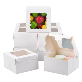 NBEADS Pack of 20 Gift Boxes, White Small Folded Paper Boxes, Candy Boxes, Small Kraft Treat Boxes with Window for Suggestion, Birthday Party, Wedding, 10 x 10 x 6 cm, Ready