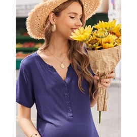 Ekouaer Nursing Nightown Delivery and Labor Gown for Hospital Short Sleeve Maternity Breastfeeding Dress
