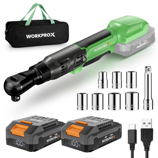 WORKPROX Electric Ratchet Wrench 3/8", 20V Cordless Ratchet Wrench Kit,