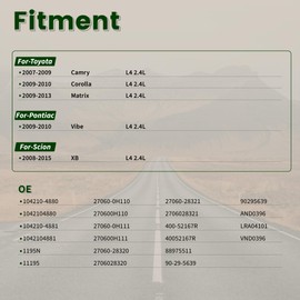 High Output Alternator For/Toyota Camry 2007-2009, Corolla 2009-2010, Matrix 2009-2013 For/Pontiac Vibe 2009-2010 For/Scion xB, L4 2.4L, Upgraded 100A 12V CW 7-Groove 27060-0H110 VND0396
