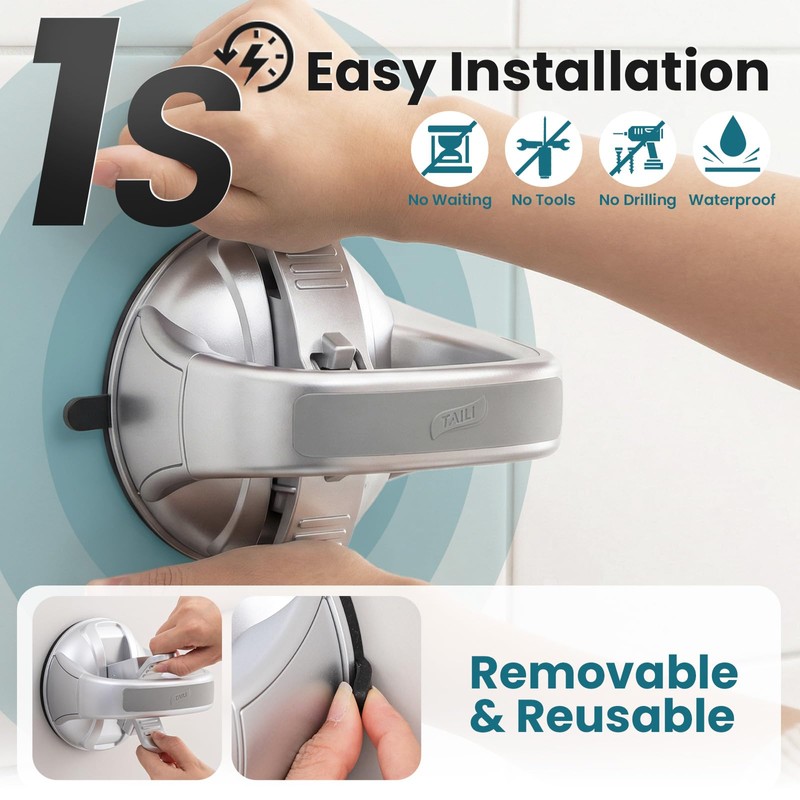 Shower Grab Bars,Suction Handles,Upgraded,Travel,RV,2 Pack,Silver