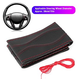 Cubierta de Cuero para Volante, 38 cm/15 Pulgadas, Cubierta de Cuero para Volante, Kit de Hilo de Agujas con Cordones, Costura a Mano para Coser a Man