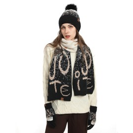 MAZELIKEHOOD Hat Scarf Gloves Set for Women 3Pcs Winter Warm Knitted Beanie Hat Gloves Ladies Scarf Neck Warmer 3 in 1 Cold Weather Set