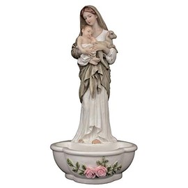CatholicStore 7.5" L'Innocence Holy Water Font, Full Color Veronese Resin, Stands or Hangs