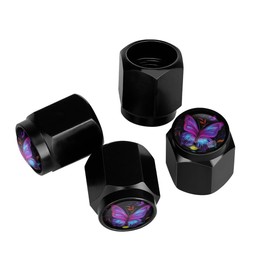 Muishi Colorful Butterfly Tire Valve Stem Caps, Aluminum Black Stem Tire Valve Caps Universal Stem Covers for Cars, SUVs, Trucks, Bikes, Motorcycles, Bicycles (4 Pack)