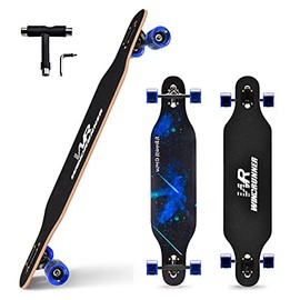 Windrunner 41 inch Freeride Longboard Skateboard,8-Ply Natural Maple Drop Through Freestyle Complete Skateboard Cruiser Pintail for Cruising,Carving,Free-Style and Downhill with T-Tool,Starry Sky