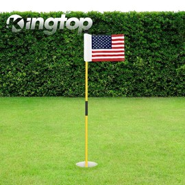 KINGTOP Mini Golf Flagstick for Backyard Practice Putting Green, 3ft Golf Pin Flag Hole Cup Set, Portable 2-Section Design, Gift Idea - Color: Yellow Pole w/ USA Flags -1pk
