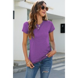 Sherosa Womens Tshirts Short Sleeve Cotton Loose Fit Casual Solid Color Nursing Tops Purple XL