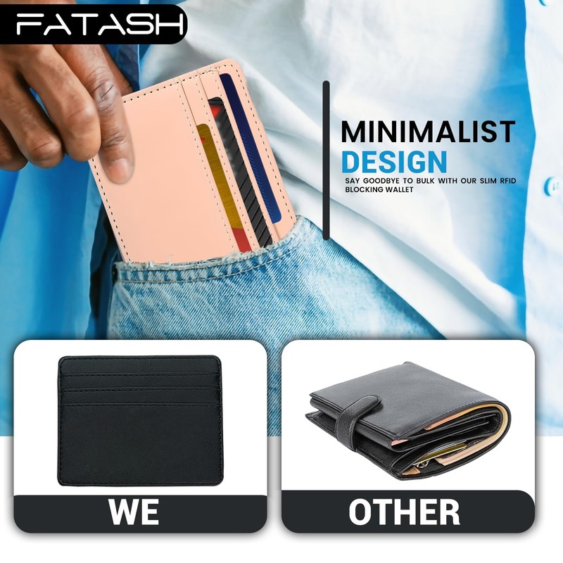 FATASH PU Leather Credit Card Holder Wallet, RFID Blocking Ultra
