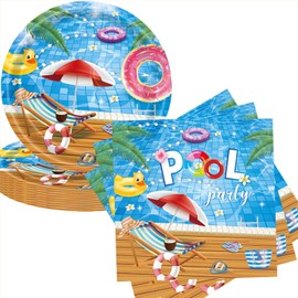 ZHENTAO 40Pcs End of School Pool Party Plates and Napkins, Pool Party Decorations Schools Out for Summer Disposable Plates Napkins Tableware Set for Summer Birthday Supplies