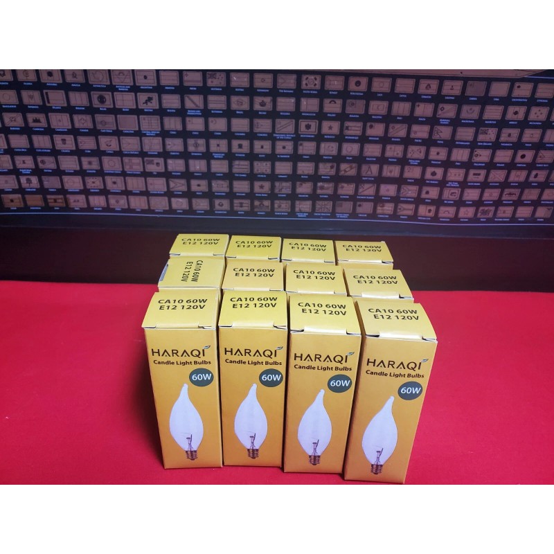 Haraqi 12 Pack 60w E12 C32 Flame Tip Clear Light