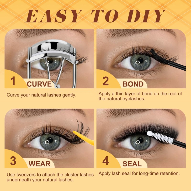 QUEWEL Cluster-Lashes-Kit, 320PCS Lash Extension Kit Mixed Length 10-16mm Thick