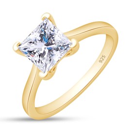 1.5ct Princess Cut Moissanite Rings for Women, Brilliant D Color VVS1 Clarity Lab Created Diamond Solitaire Ring 18K Yellow Gold Over Sterling Silver 4-Prong Moissanite Engagement Ring for Women-8