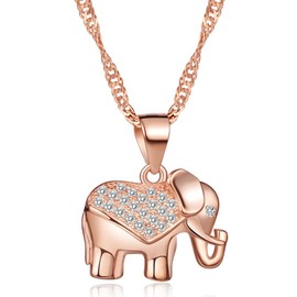 Infinite U Elegant Elephant Women Necklace 925 Sterling Silver Rhodium Plated Cubic Zirconia Pendant 18" Chain, Rose Gold