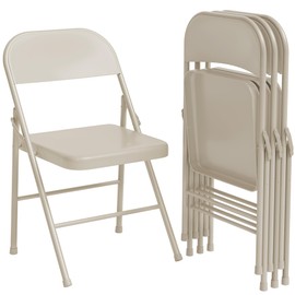 ELETHEBIA 4 Pack Folding Chairs with Comfort Sit Board and Durable Steel Frame, Stackable Commercial Event Seats, Portable Kitchen Chair, 350lb Weight Capacity, for Home/Office/Indoor/Outdoor, Beige