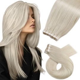 Moresoo Tape in Hair Extensions White Blonde Real Human Hair Extensions Tape in Remy 18 Inch Blonde Tape in Extensions Invisible Hair Extensions 40 Pieces/100g #60A