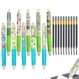 CHUNLINLAODA 10 Stück Stifte Tiere Radierstift Tiere Radierbaren Gelstiften Magic Rub Gel Stift Radierbarer Kugelschreiber Süße stifte mit 0.5mm 10 Nachfüllungen für Kinder und Erwachsene (Grün)