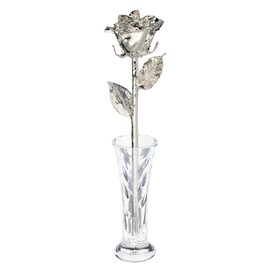 Forever Rose Silver Dipped Real Rose | Everlasting Hand Dipped Custom Laser Beautiful Forever Flower 11” to 12” + Elegant Clear Glass Vase | Hand Dipped Silver Roses for Romantic Gift