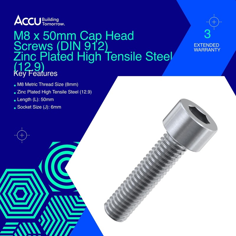 Accu - M8 x 50mm Cap Head Screws (DIN 912)