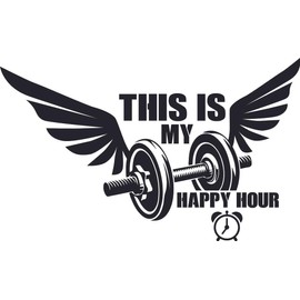 This is My Happy Hour Barbell Gym Fitness Exercise Workout Weightlifting Quotes Wall Art Sticker Designs Decors Vinyl Stickers for Home House Walls Rooms Window Bedroom Decoration Size (28x24 inch)