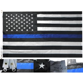 USA Thin Blue Line Police Memorial Premium Quality Fade Resistant Heavy Duty 8x12 8'x12' Nylon Embroidered Flag Banner Grommets & Plastic Rings