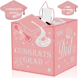 AYGXU graduation card box Holder 2025 with 30pcs graduation cards,Graduation party Decorations,graduation box for gifts and Cards,graduation money box,Graduation Party Supplies-pink card box