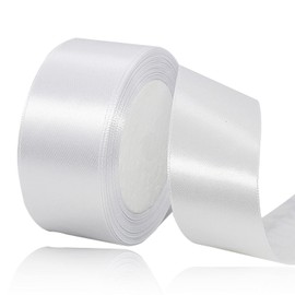 White Satin Ribbon 1-1/2 Inches x 25 Yards, Solid Color Fabric Ribbon for Gift Wrapping, Crafts, Hair Bows Making, Wreath, Wedding Party Decoration and Sewing Projects