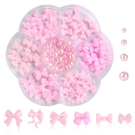 COOSLIM Pink Bow-Knot Nail Stud Rhinestones Crystal, 3D Bows Nail Charm Pink Bowknot Nail Charm Set for Acrylic Nails Design DIY Decoration Nail Art Rhinestones 13