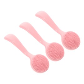 PACKOVE 3pcs Silicone Face Brush Handheld Facial Cleansing Scrubber for Deep Cleaning Soft and Safe for Skin Pink Convenient Long Handle Design for Makeup Removal and Exfoliation