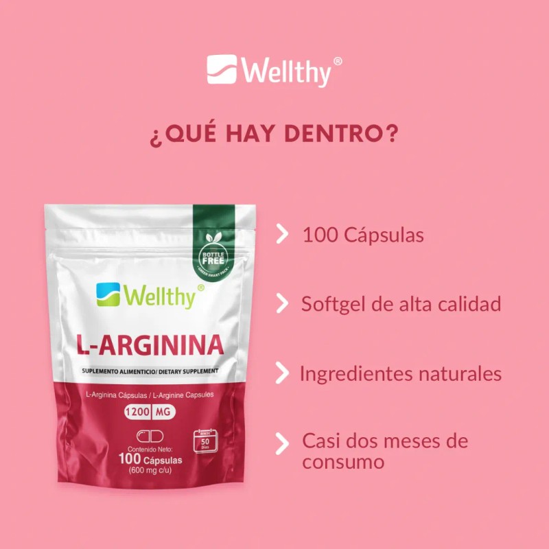 L Arginina 600mg 100 Cpsulas Wellthy Sin Sabor