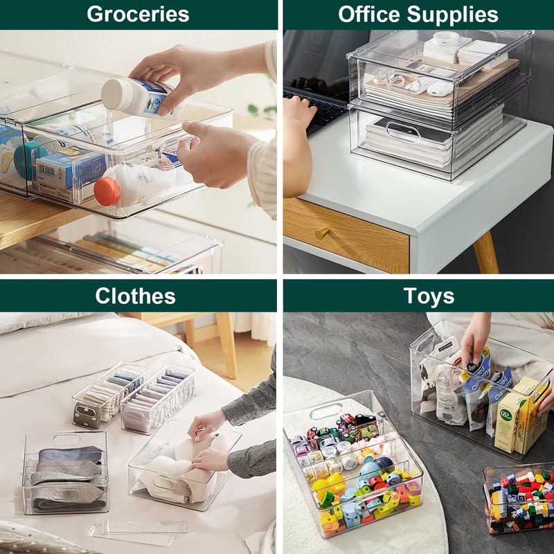 LALASTAR Fridge Drawers, 3-Pack Clear Stackable Pull Out Refrigerator Organizer