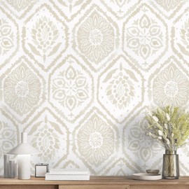 HeloHo Peel and Stick Wallpaper Boho Contact Paper Beige Modern Wall Paper Removable Self Adhesive Geometric Wallpapers for Bedroom Bathroom Cabinet Vinyl Rolls 197"x17.3"