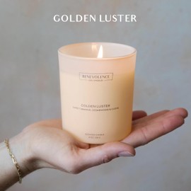 Benevolence LA Golden Luster Scented Candle | Orange, Cedarwood & Clove | 8oz, 45-Hour Burn | Fall Candle | Natural Wax, Cotton Wick | Malibu Sands Collection