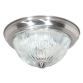 NUVO SF76/609 Two Light Flush Mount, Brushed Nickel/Clear Ribbed Glass