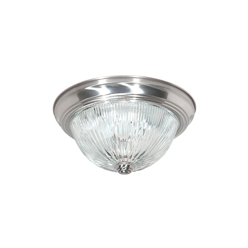 NUVO SF76/609 Two Light Flush Mount, Brushed Nickel/Clear Ribbed Glass
