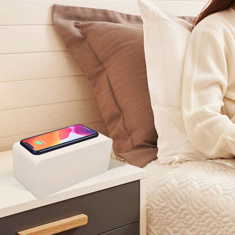 Digital Wooden Alarm Clock Wireless Charging Weekend Mode Dual Alarm
