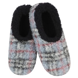 Snoozies Mens Grey/Black Boucle Plaid Size Medium