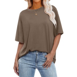 ANRABESS Womens Oversized T Shirts Short Sleeve Crewneck Tops Casual Loose Basic Tee Shirts 2025 Summer Outfits Trendy Clothes Light Brown X-Large