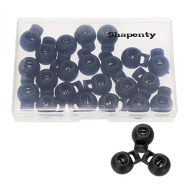 Shapenty Plastic Toggle Single Hole Spring Loaded Elastic Drawstring Rope Cord Locks Clip Ends Round Ball Shape Luggage Lanyard Stopper Sliding Fastener Buttons, Black, 25PCS