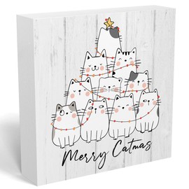 Christmas Sign Decor Cute Merry Catmas Sign Cat Decor Christmas Decorations Indoor Winter Desk Accessories Decoration for Table Home Shelf Office Gifts for Women 5 X 5 Inch