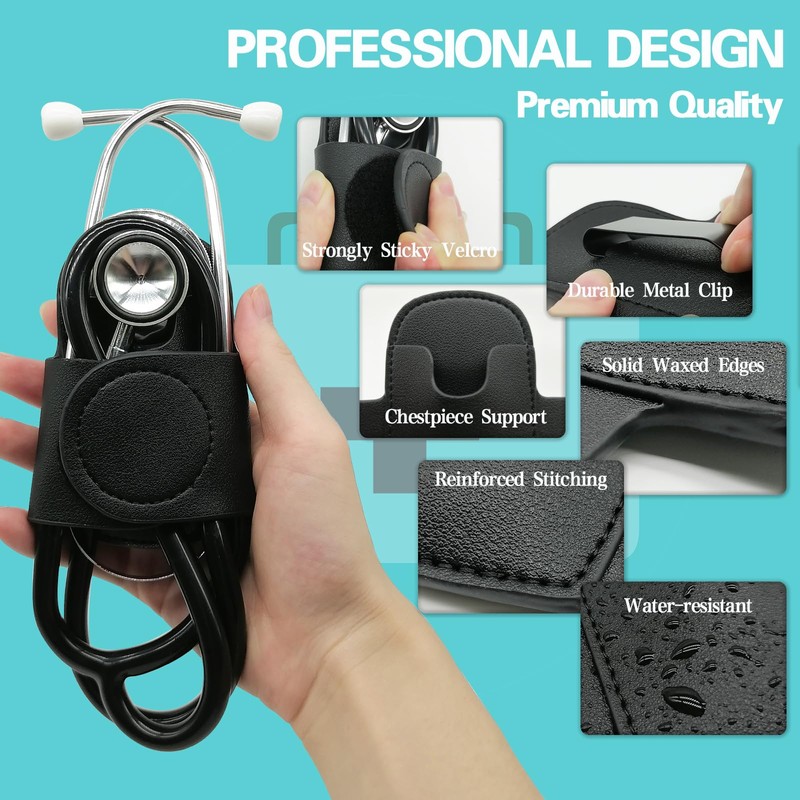 BAIWOVIS Stethoscope Holder with Clip, PU Leather Clip-on Stethoscope Hip