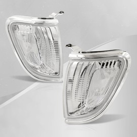 AJP Distributors Chrome Housing Clear Lens Reflector Corner Turn Signal Lights Bumper Driving Parking Lamps Assembly Pair Set Compatible/Replacement for Toyota Tacoma 2001 2002 2003 2004 01 02 03 04