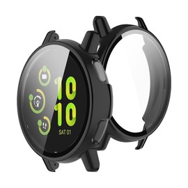 Yaodle For Garmin Vivoactive 5 Cover, PC Material (Garmin), Garmin Active 5 Case, Integrated Glass Film, Full Protection, Double Layer Construction, Dustproof, Japanese Asahi Glass Material, Scratch Resistant, Lightweight (Black)